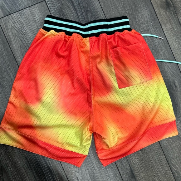 $150 JG CHENILLE LOGO BASKETBALL SHORTS ORANGE SUNSET TIE-DYE s small athletic - Picture 4 of 5